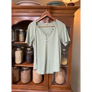 Sage Green Ribbed Henley Top Cottagecore Western Boho Tee Medium